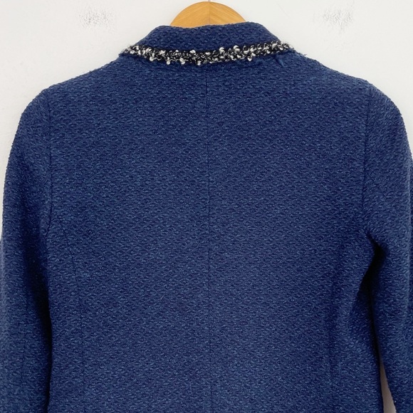 Zara Woman Blue Navy Frayed Tweed Knit Blazer Size Xsmall - Picture 10 of 16